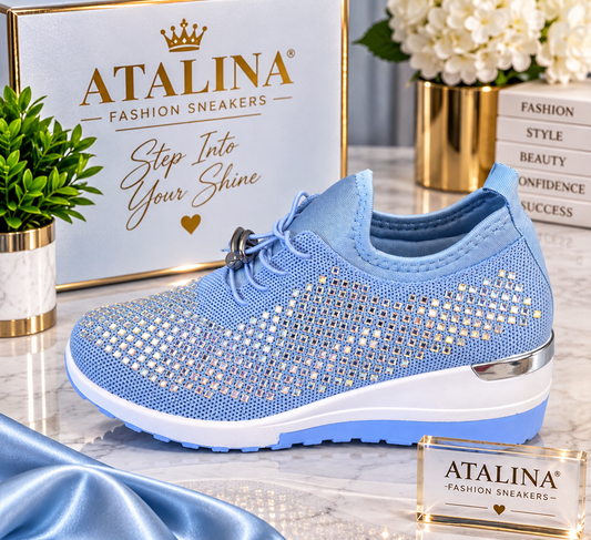 Atalina Sky Blue Crystal Bling Wedge Sneaker