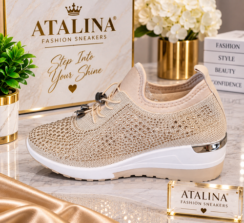 Atalina Champagne Rhinestone Wedge Sneaker