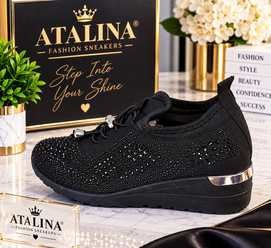 Atalina Midnight Black Bling Wedge Sneaker