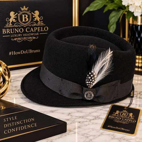 Bruno Capelo Luxury Men’s Black Fedora with Feather Accent