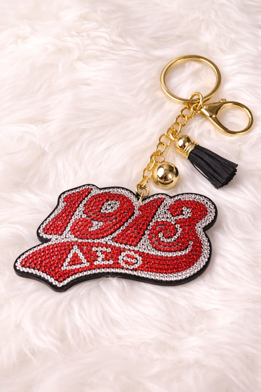 Delta Sigma Theta Rhinestone Keychain – Crimson & Silver Glam