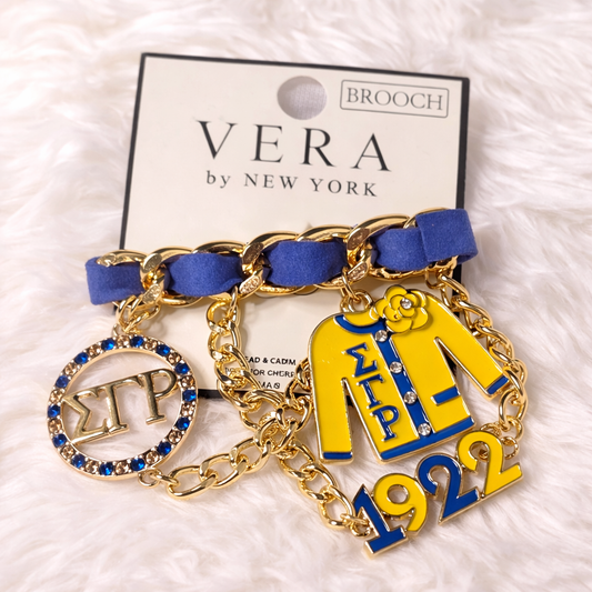 Sigma Gamma Rho Multi-Charm Brooch – Royal Blue & Gold Statement Piece
