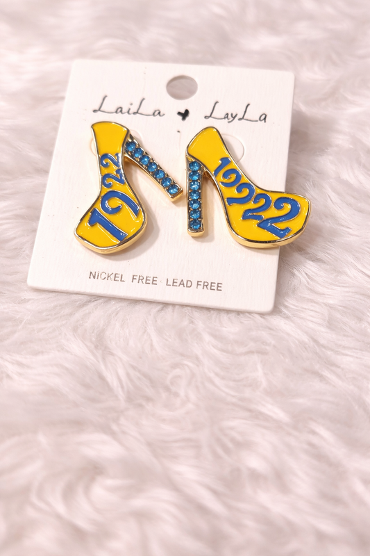 Sigma Gamma Rho High-Heel Earrings – 1922 Blue & Gold Glam
