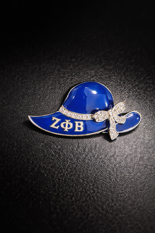 Zeta Phi Beta Hat Brooch – Royal Blue Rhinestone Elegance