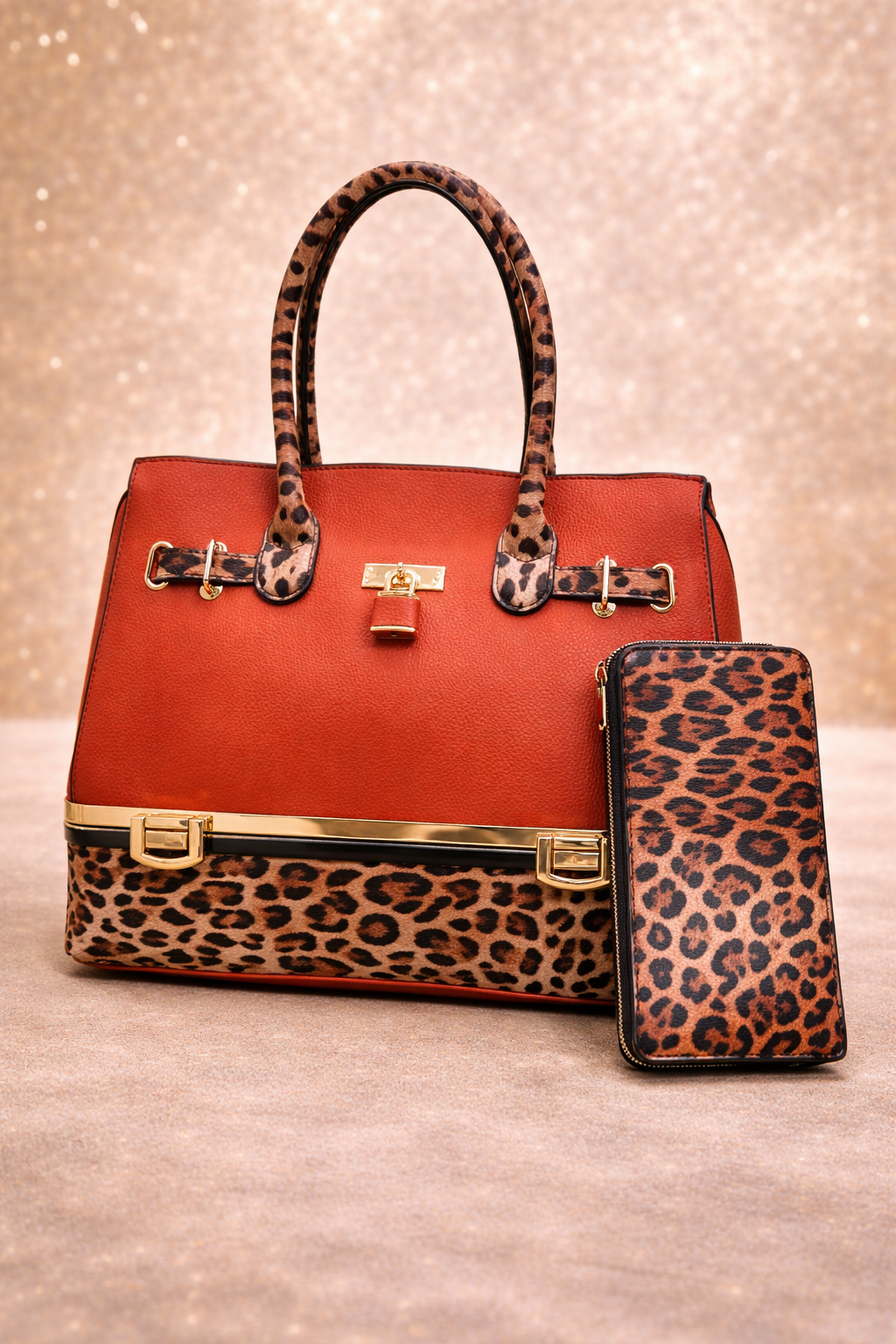 Leopard Luxe Lock Satchel – Rust Edition