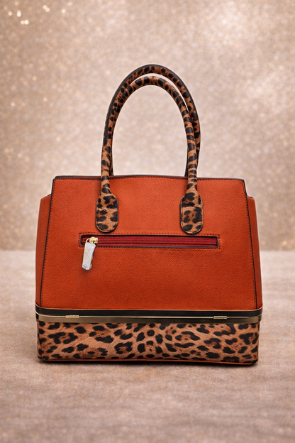 Leopard Luxe Lock Satchel – Rust Edition