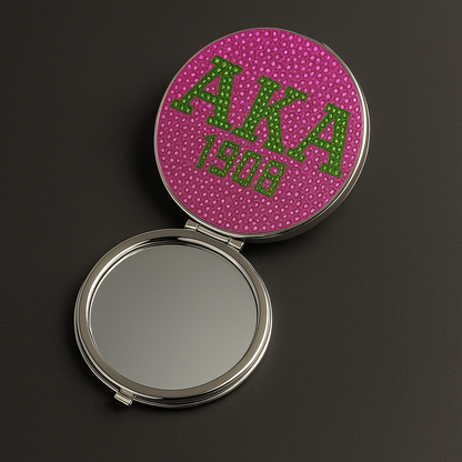 AKA Rhinestone Compact Mirror – Pink & Green Sparkle Edition