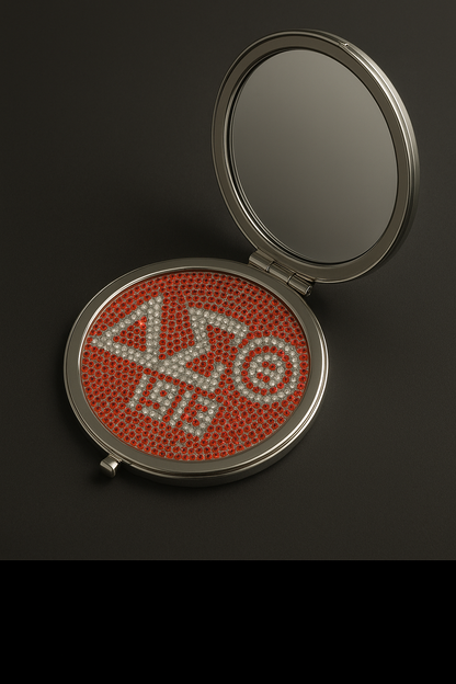 Delta Sigma Theta Rhinestone Compact Mirror – Red & Silver Sparkle Edition