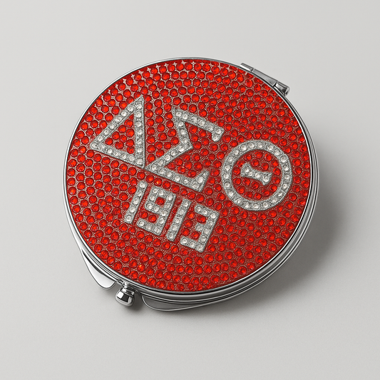 Delta Sigma Theta Rhinestone Compact Mirror – Red & Silver Sparkle Edition