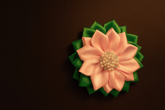 Garden Bloom Green Pink Satin Flower Brooch