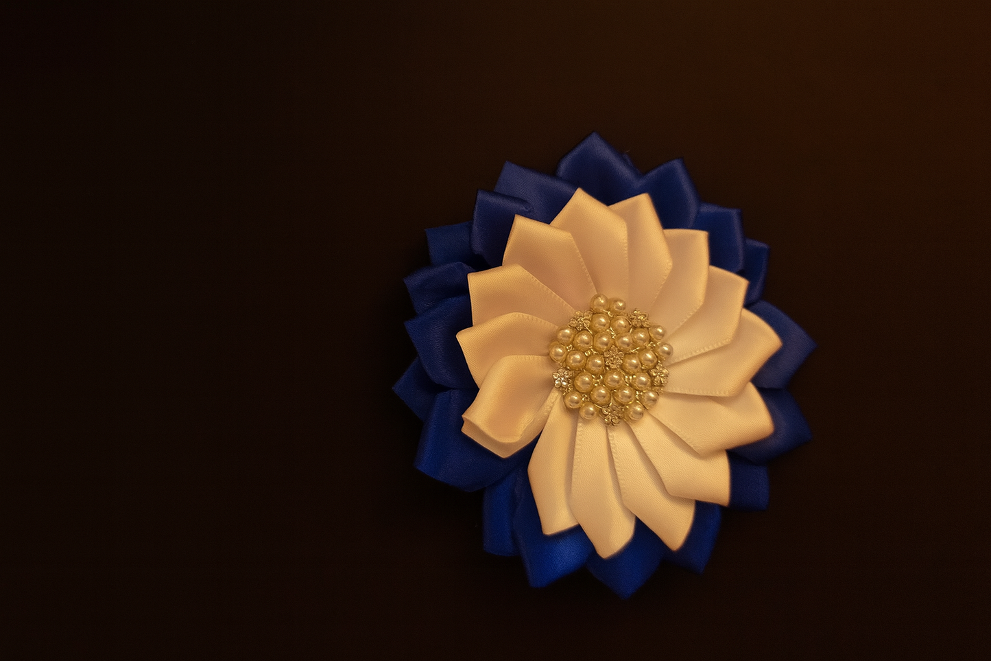 Sapphire Elegance Satin Flower Brooch