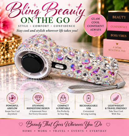 Crystal Aurora Bling Rechargeable Handheld Fan