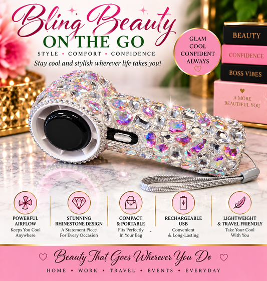 Crystal Aurora Bling Rechargeable Handheld Fan