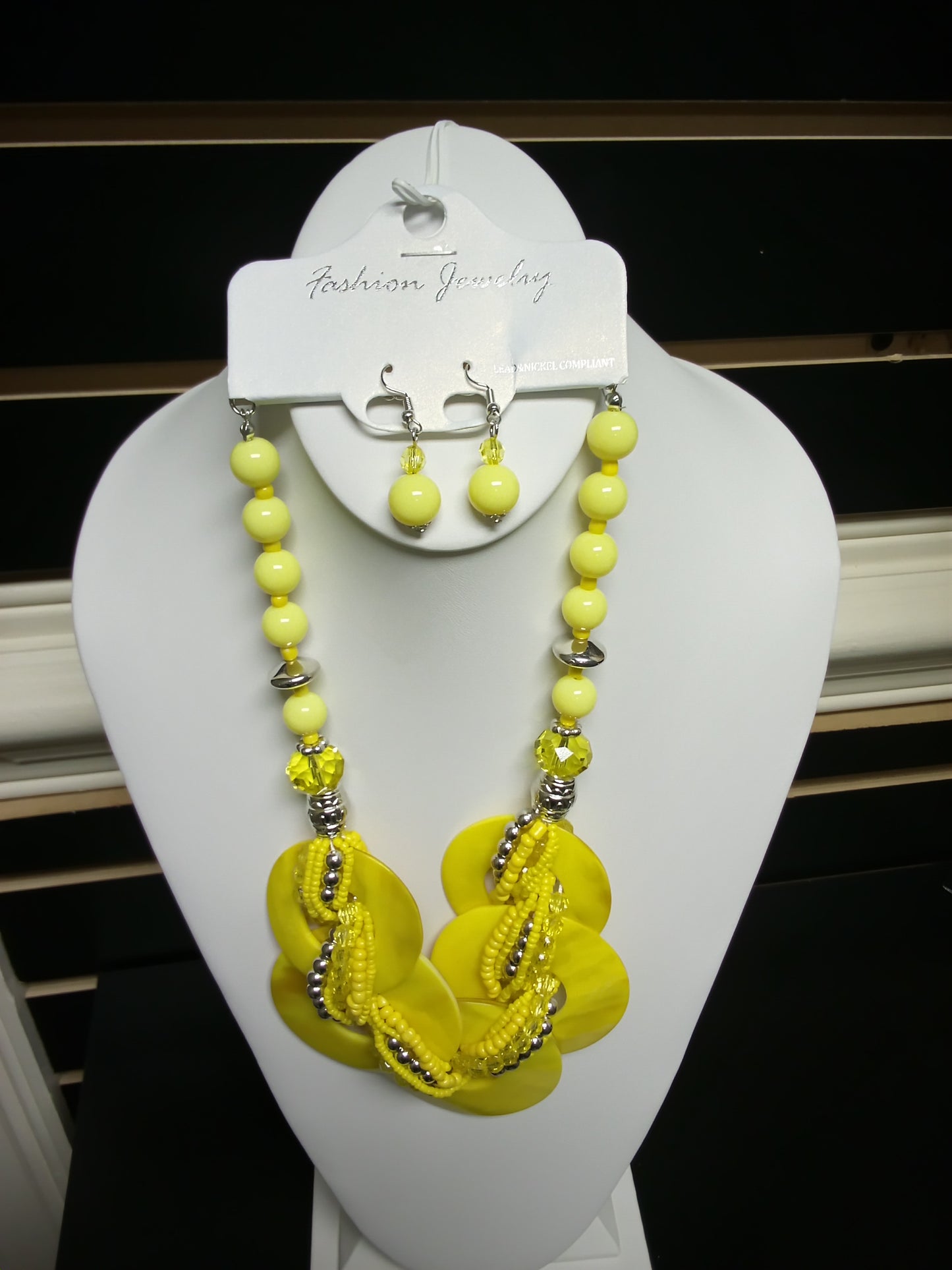 Yellow Disc Beaded Necklace Set