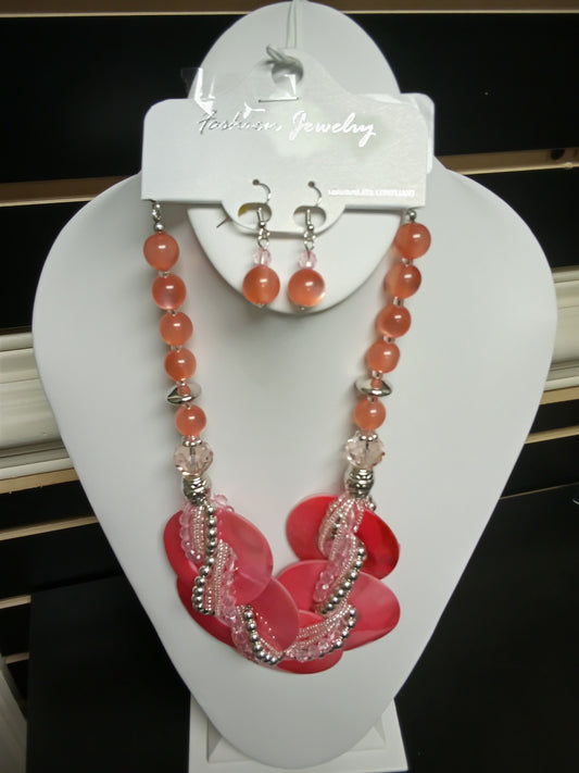 Red Disc Beaded Necklace Set
