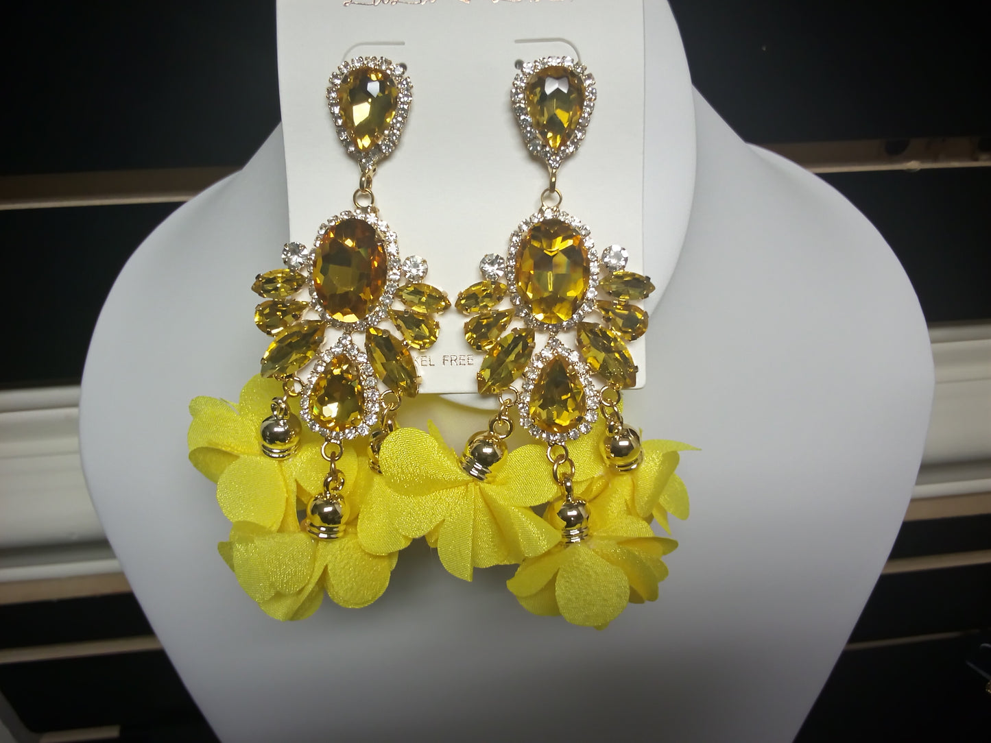 Yellow Rhinestones Dangle Drop Earrings