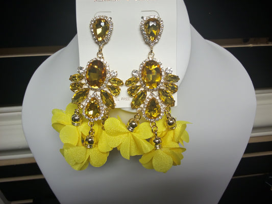 Yellow Rhinestones Dangle Drop Earrings