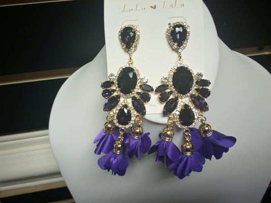 Purple Rhinestones Dangle Drop Earrings