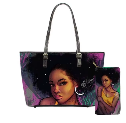 2 pcs Set Leather African Women Purse and Handbag