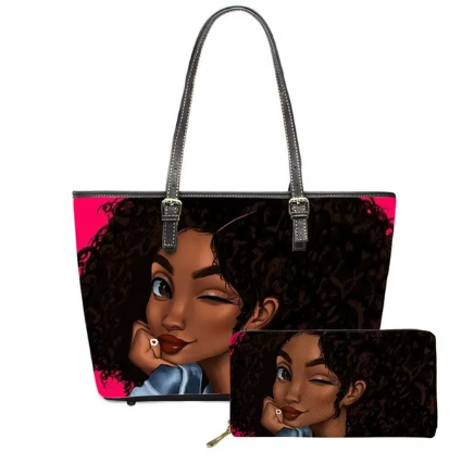 2 pcs Set Leather African Women Purse and Handbag