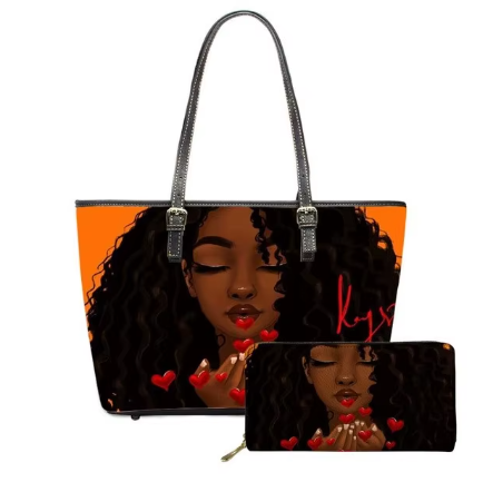 2 pcs Set African Women Leather Purse and Handbag