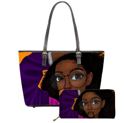 2 pcs Set African Women Leather Purse and Handbag