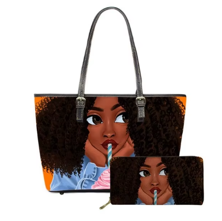 2 pcs Set Leather African Women Purse and Handbag