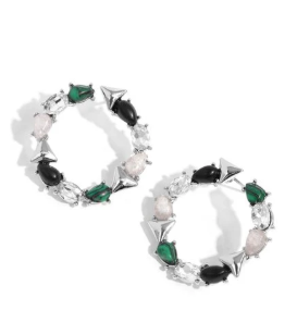 TRIANGULAR TALENT GREEN POST EARRING