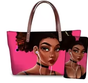 Black Art African Girls Printed Purse Sets Bags Ladies Handbags and Purses 2 pcs