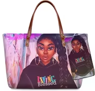 Black Art African Girls Printed Purse Sets Bags Women Hand Bags Ladies Handbags and Purses 2pcs