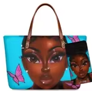 Black Art African Girls Printed Purse Sets Bags Women Hand Bags Ladies Handbags and Purses 2pcs