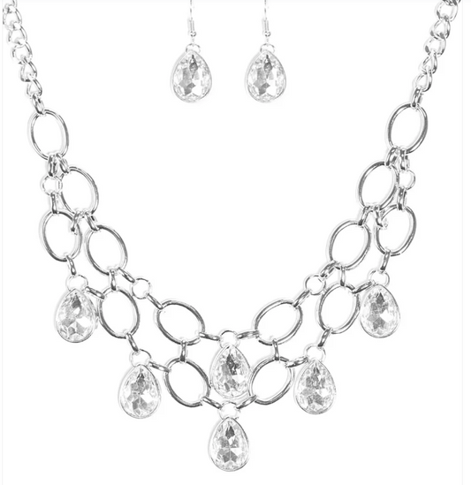 Show Stopping Shimmer White Necklace