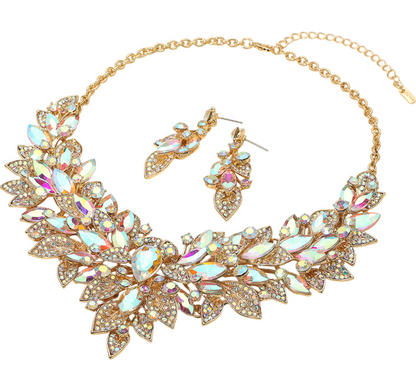 Gold Marquise Glass Stone Cluster Embellished Statement Necklace