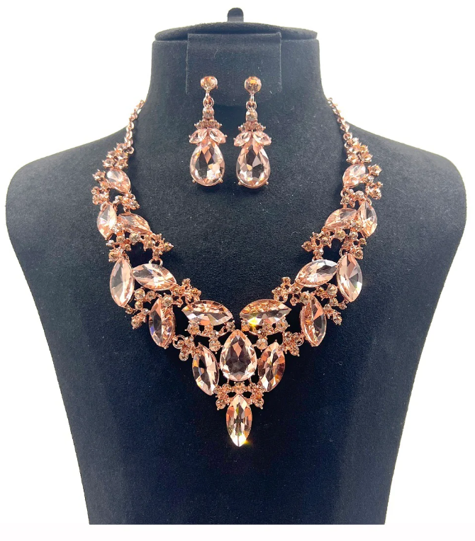 ROSE GOLD NECKLACE SET PEACH STONES