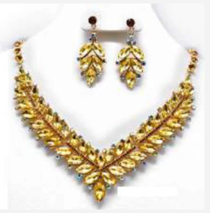 GOLD NECKLACE SET YELLOW STONES