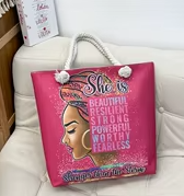 “She Is Powerful” Tote Bag with Rope Handles