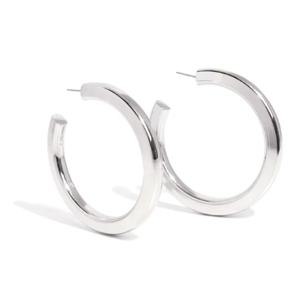 Sleek Spotlight Silver Hoop Earring