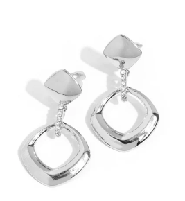 Square Shopaholic White Clip On Earring