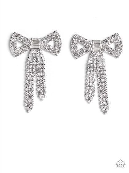 Just Bow With It White Earrings