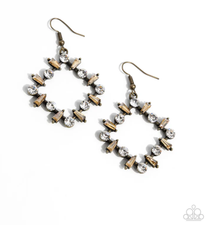 Pampered Promise Brass White Peach Gem Earrings