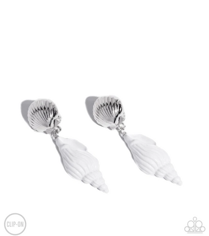 Coastal Collage White Clip On Earrings