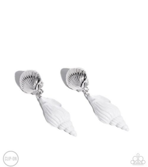 Coastal Collage White Clip On Earrings