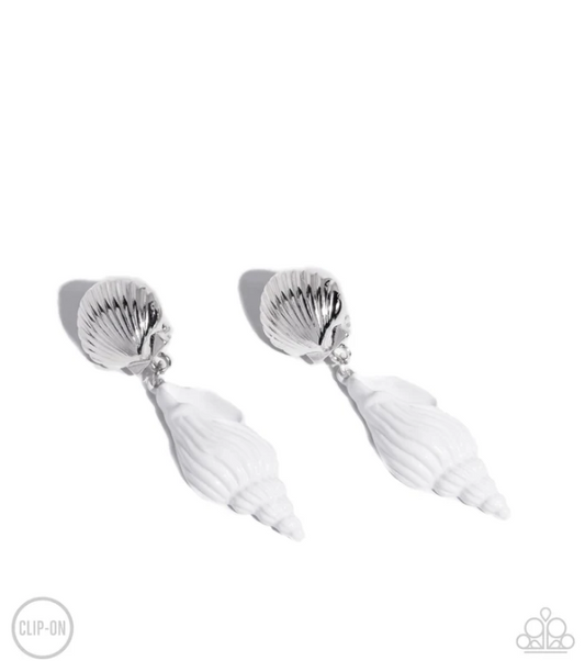 Coastal Collage White Clip On Earrings