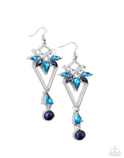 Shoulder-Dusting Shimmer Blue Earrings