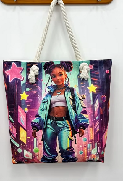 “Street Style Star” Tote Bag with Rope Handles