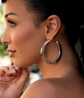 Sleek Spotlight Silver Hoop Earring