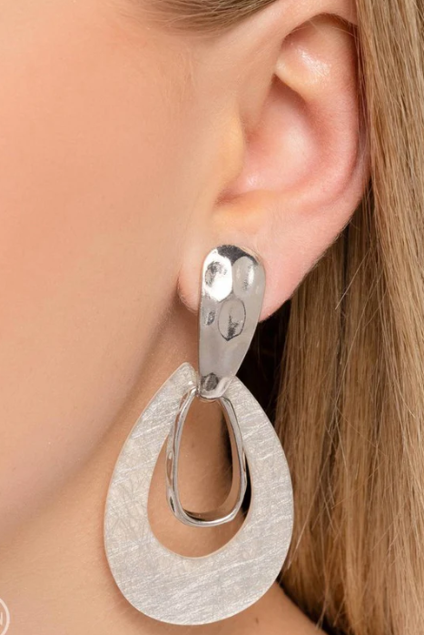 Tattered Teardrop Silver Clip On Earring