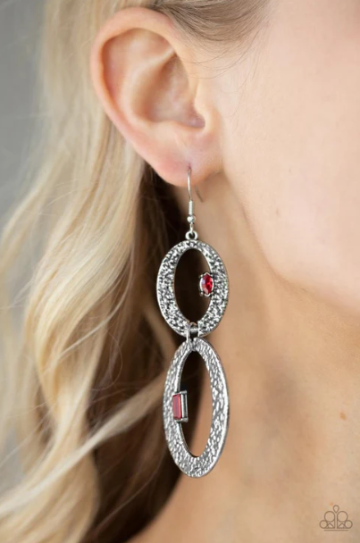 OVAL and OVAL Again Red Earring