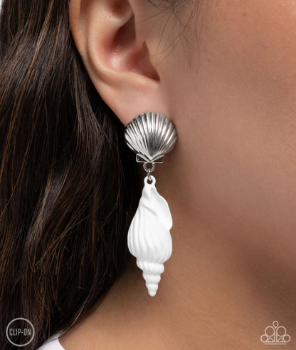 Coastal Collage White Clip On Earrings