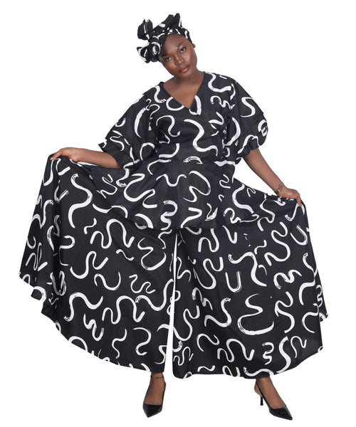 Black and White Abstract-Print Palazzo Pant Set